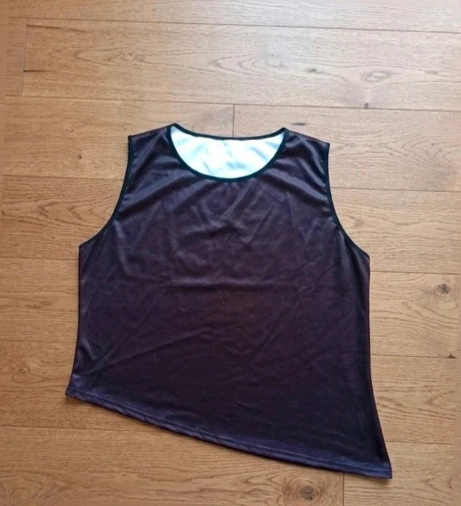 Top Asimétrico Marrón Oscuro Satinado / Talla xXL - camiseta sin mangas Elegante – taille XXL / 44 / 16