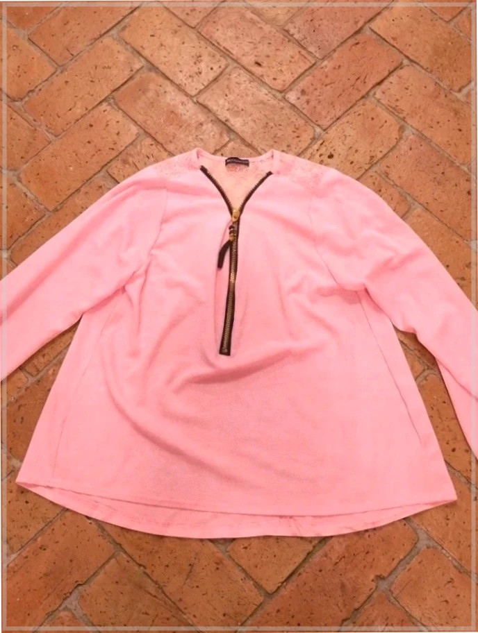 Blusa rosa Pastel Con cremallera y Detalles de Encaje