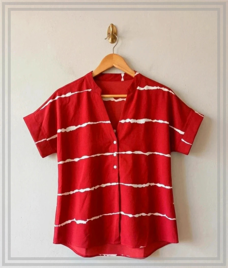 Blusa Roja Estampado De Rayas Irregulares - Talla M – taille M / 38 / 10