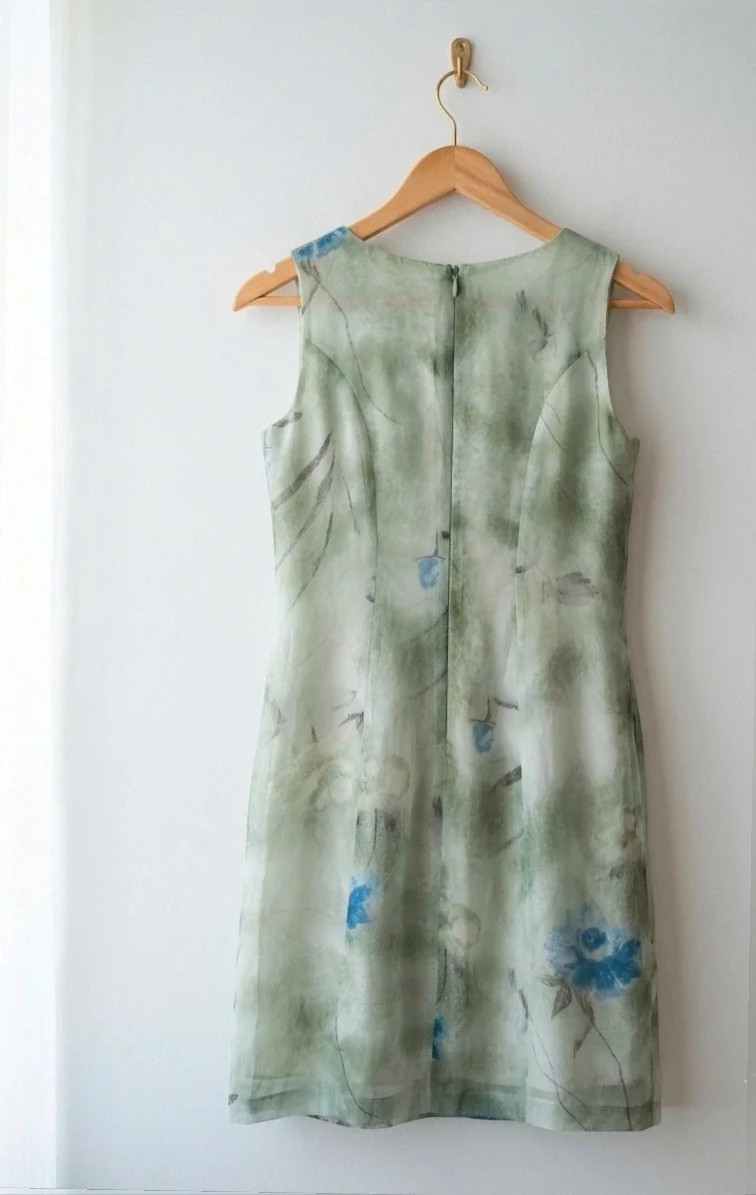 Vestido Elegante Estampado Acuarela verde Y Azul - D'aquela – D’Aquela – taille XXXL / 46 / 18 2