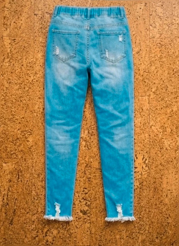 Jeans Elásticos Rotos estilo Jogger con Cordón – Azul – taille S / 36 / 8 2