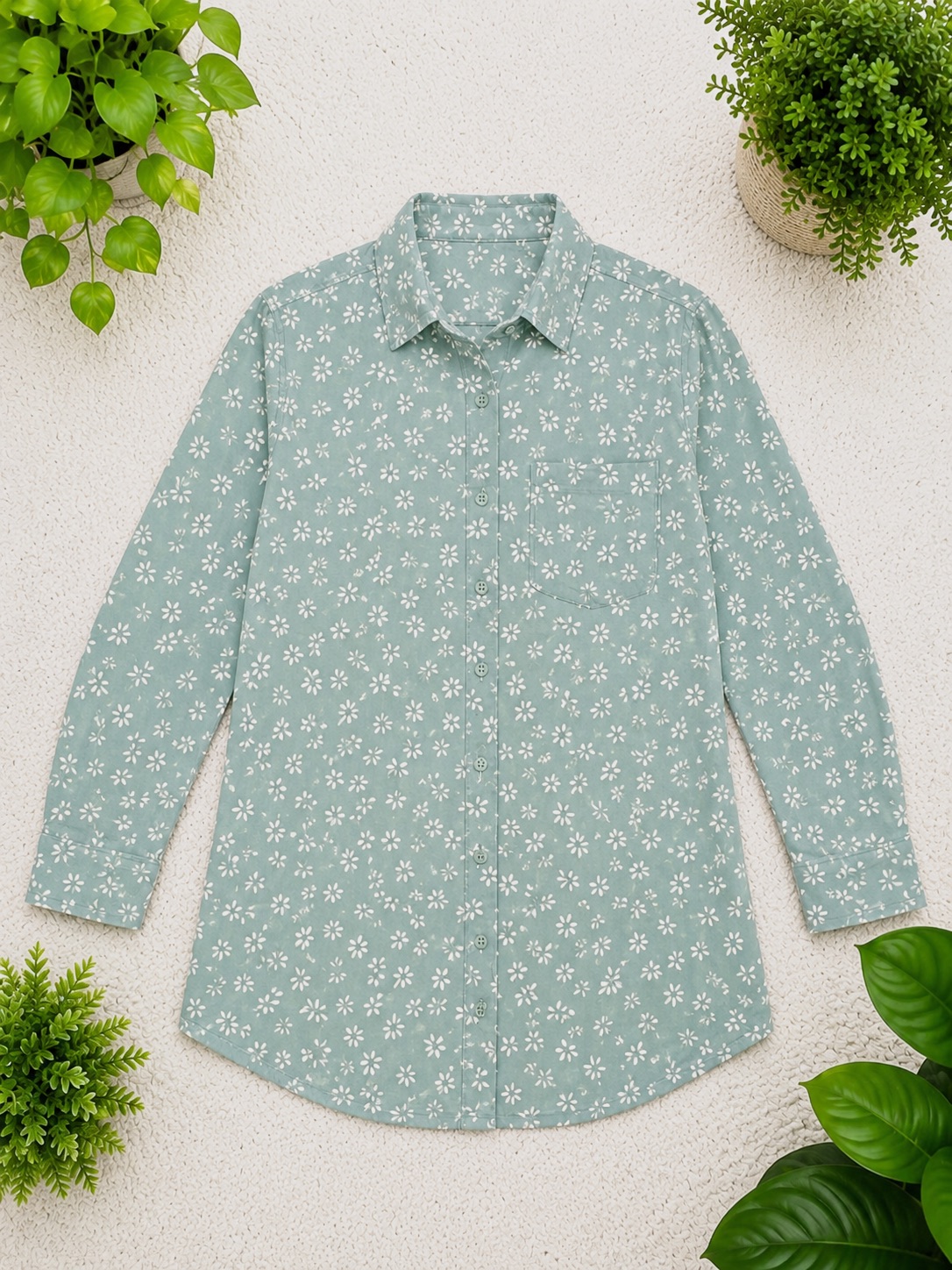 Chemise vert sauge à fleurs blanches 18 mois – H&M – taille S 2