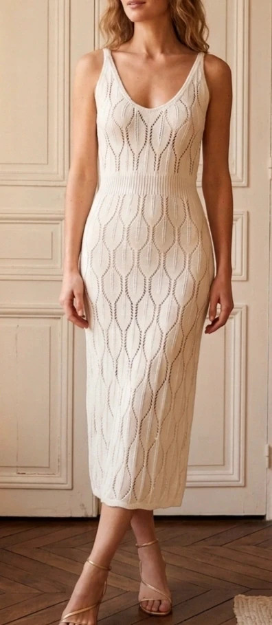 Robe en maille ajourée écru