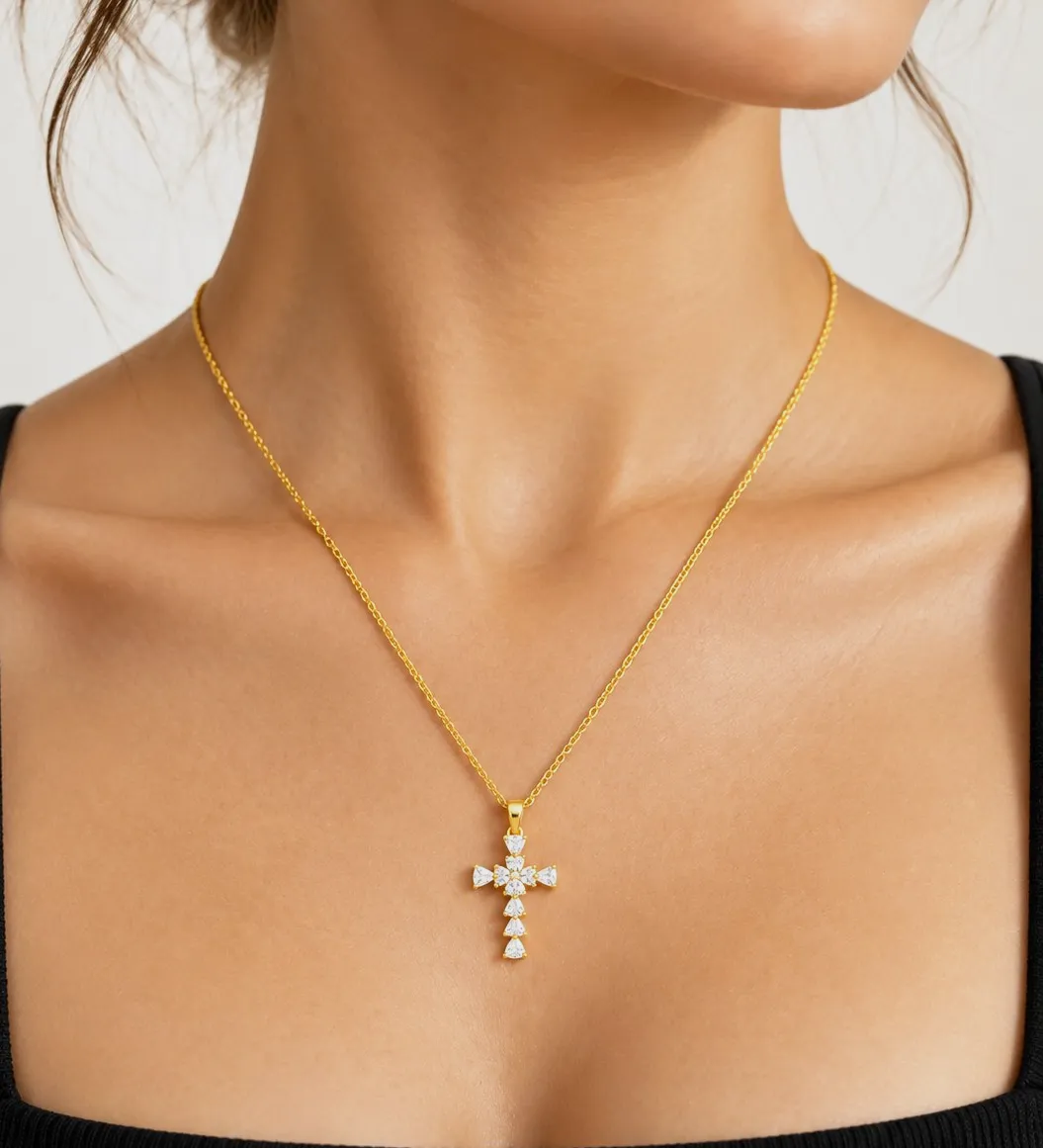 Collier croix doré en acier inoxydable pierre scintillante – Sans marque 2