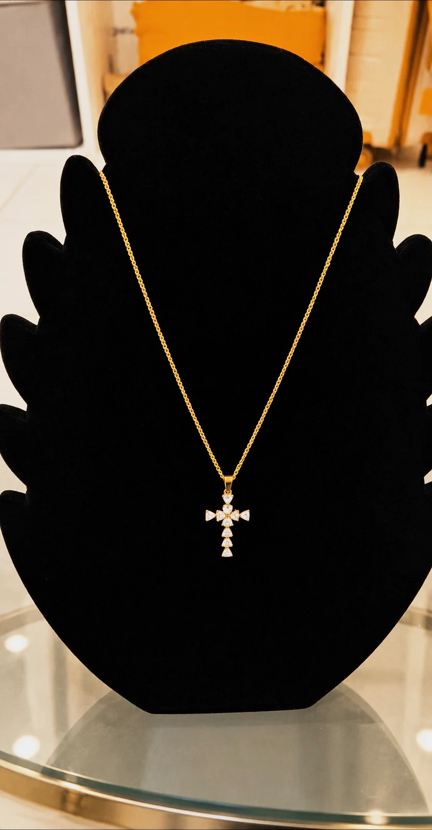 Collier croix doré en acier inoxydable pierre scintillante