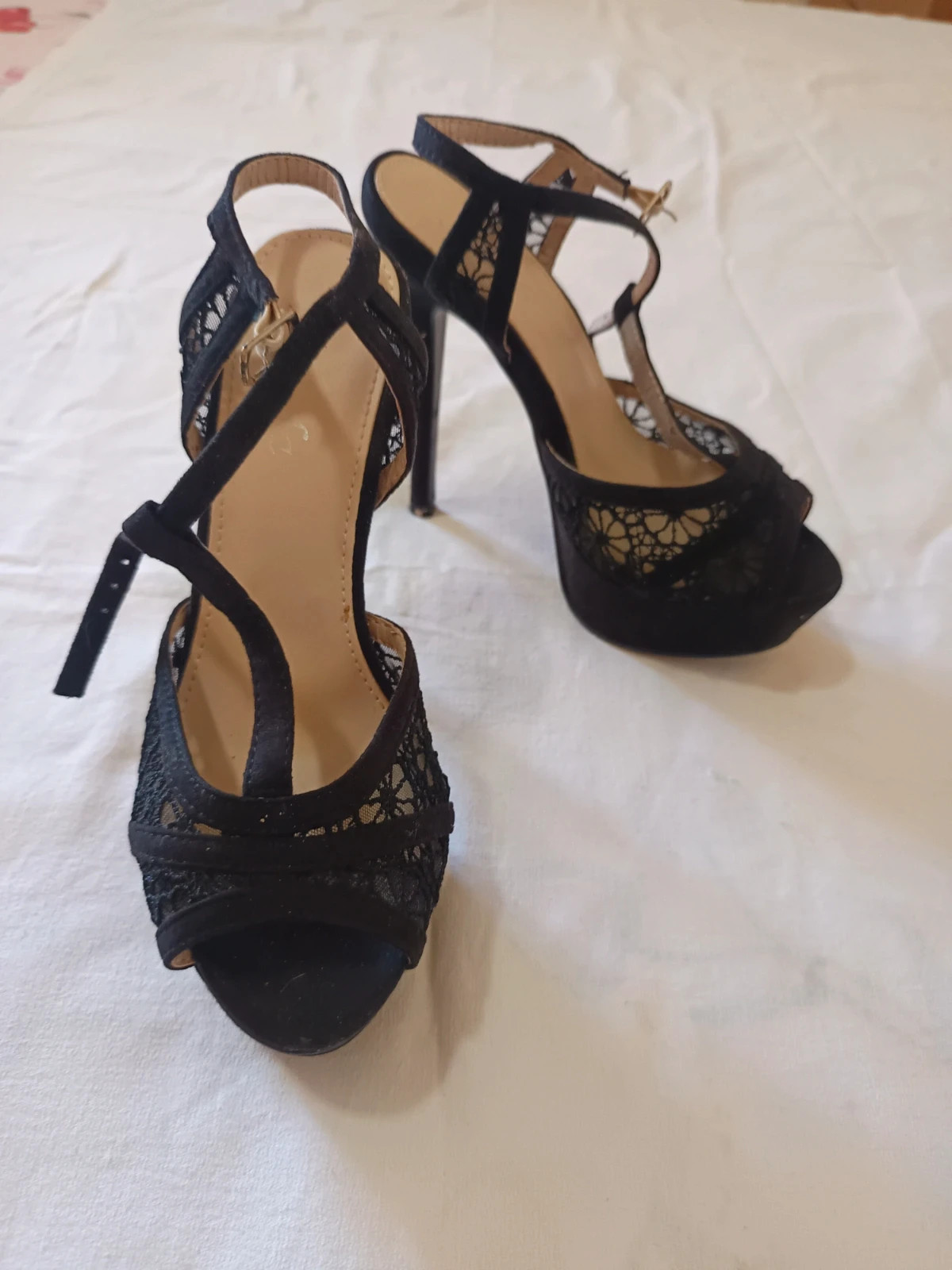 Sandalias tacón encaje negro / Sandales talons dentelle noire / Black lace platform heels - Talla 36 – taille 36 2