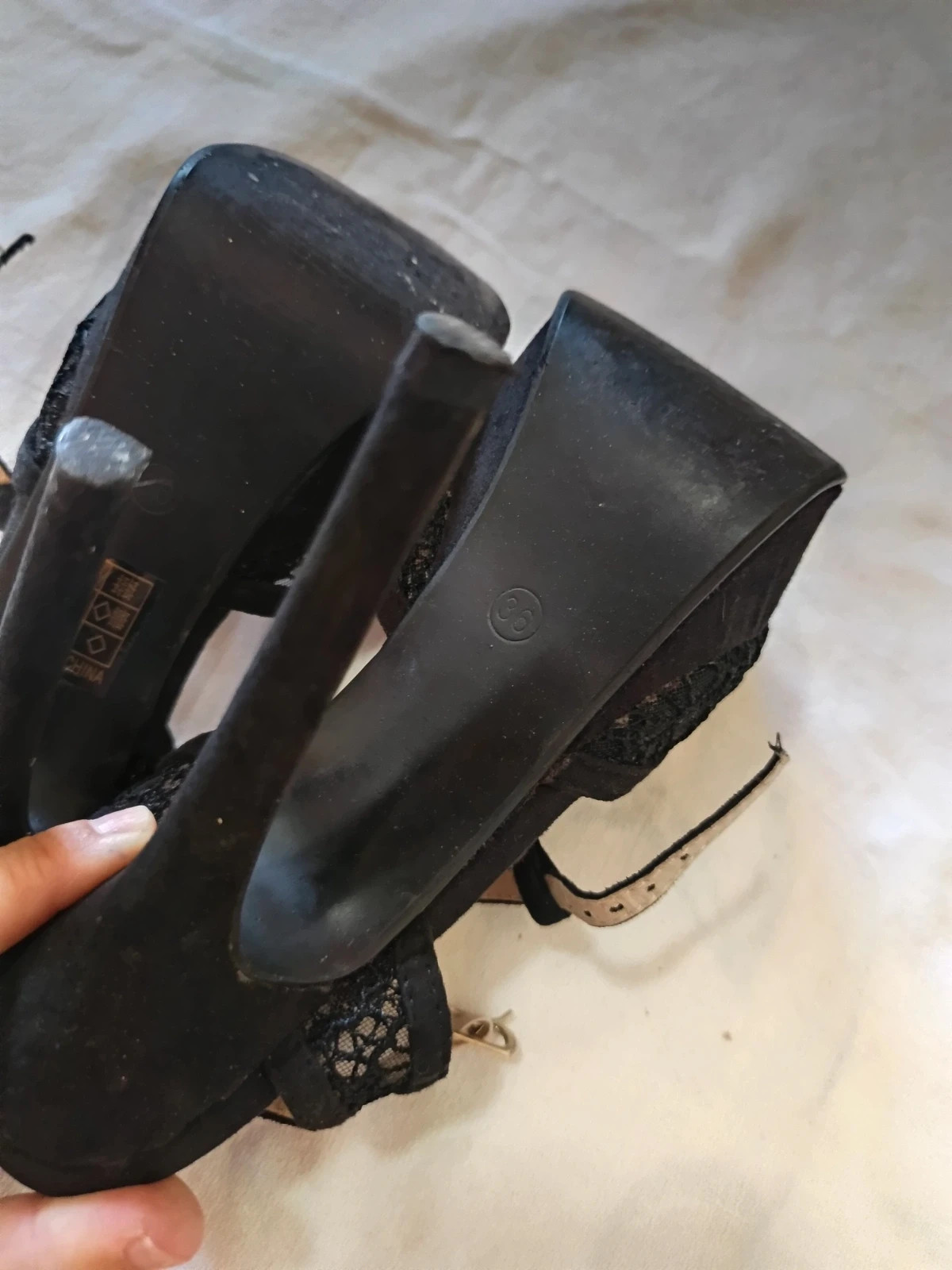 Sandalias tacón encaje negro / Sandales talons dentelle noire / Black lace platform heels - Talla 36 – taille 36 4