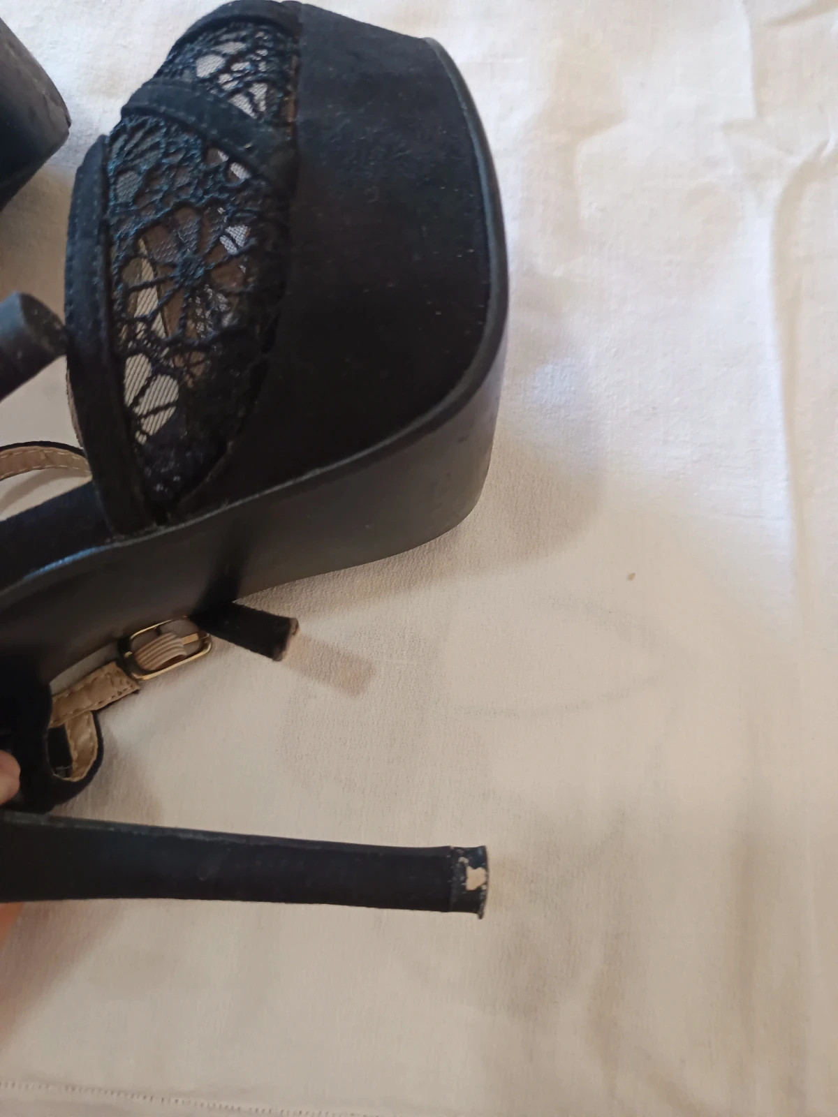 Sandalias tacón encaje negro / Sandales talons dentelle noire / Black lace platform heels - Talla 36 – taille 36 5