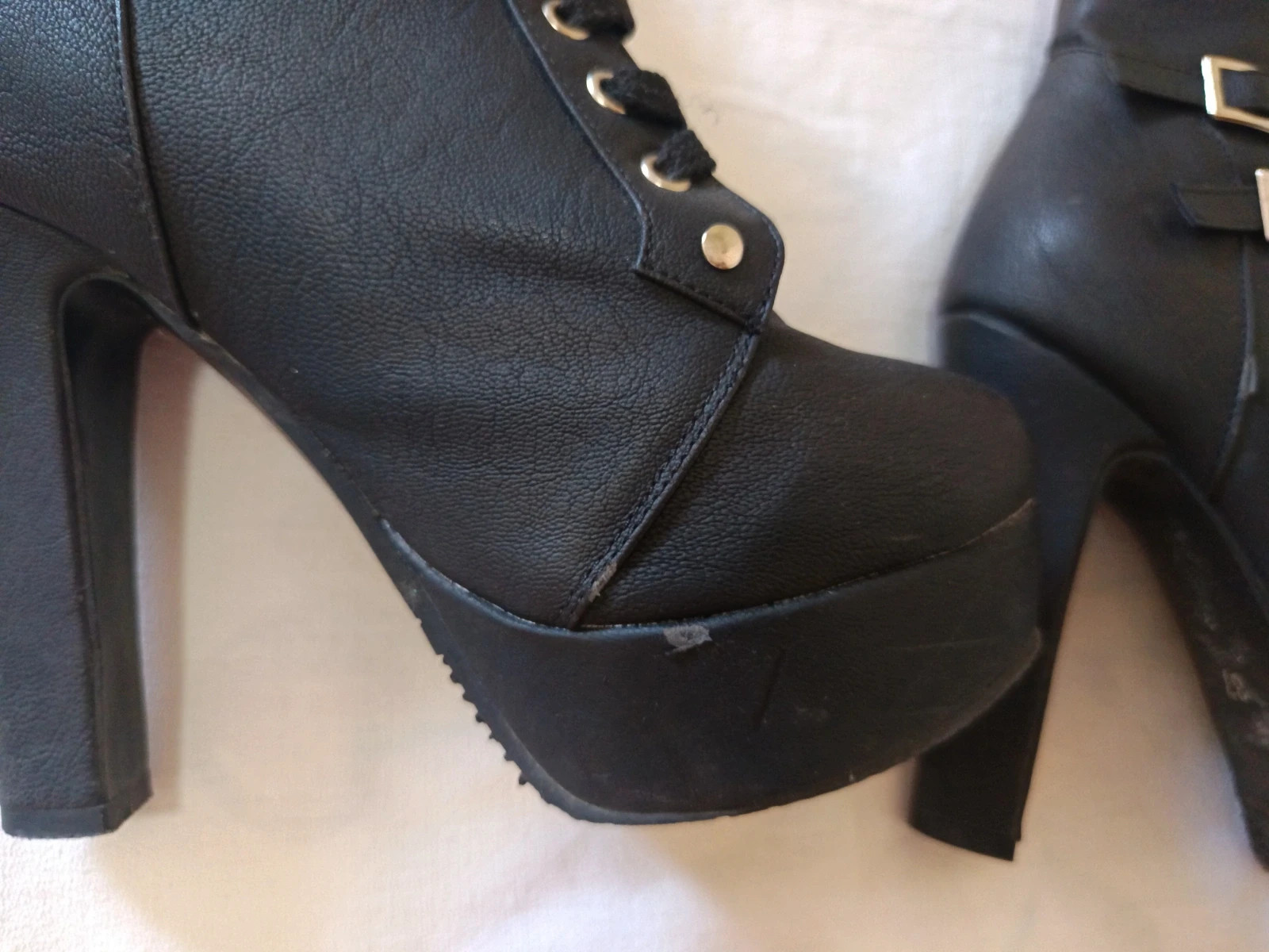 Botines plataforma negros / Bottines talons plateforme / Black platform lace up heels - Talla 37 – taille 37 2