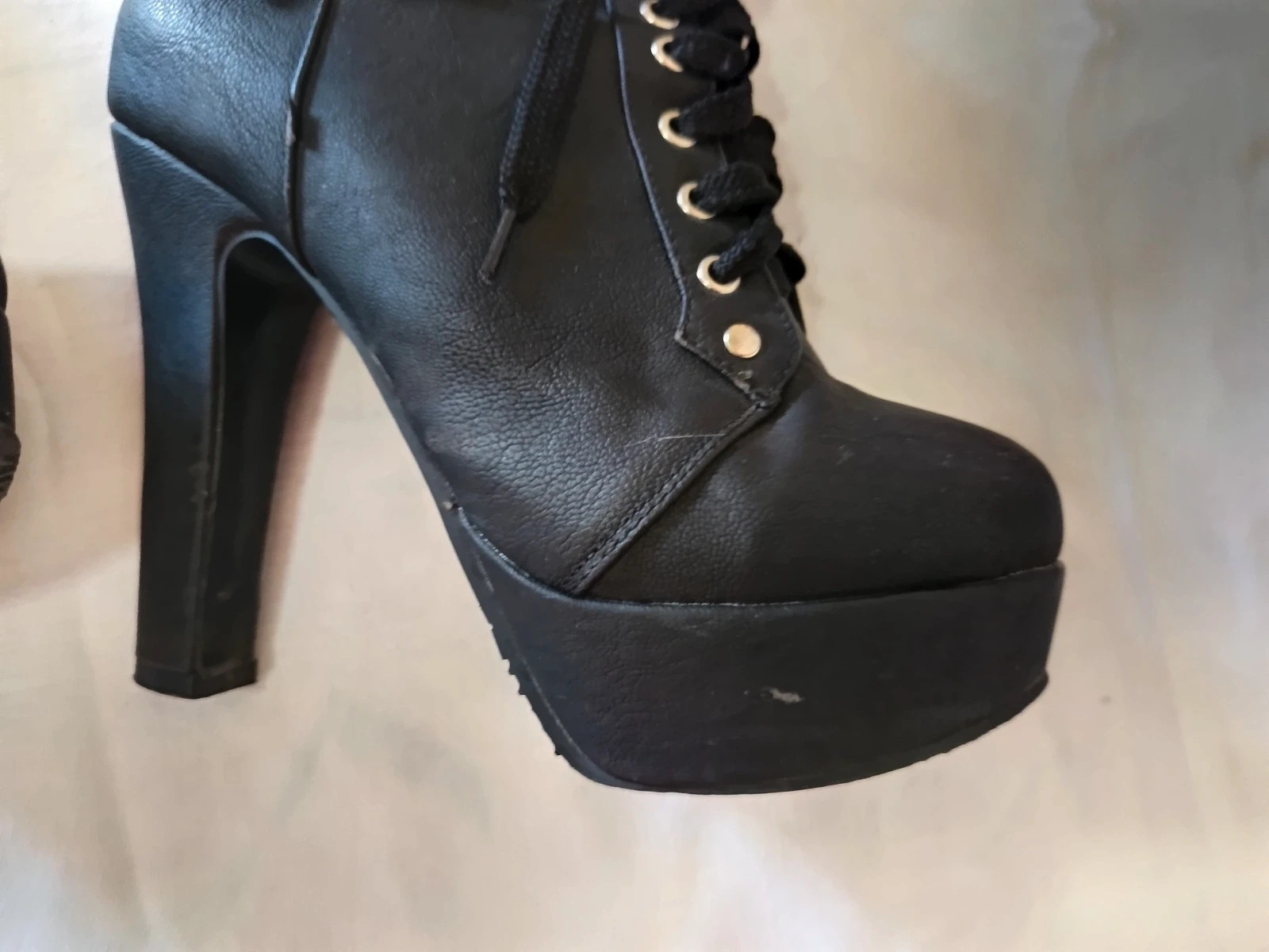 Botines plataforma negros / Bottines talons plateforme / Black platform lace up heels - Talla 37 – taille 37 3