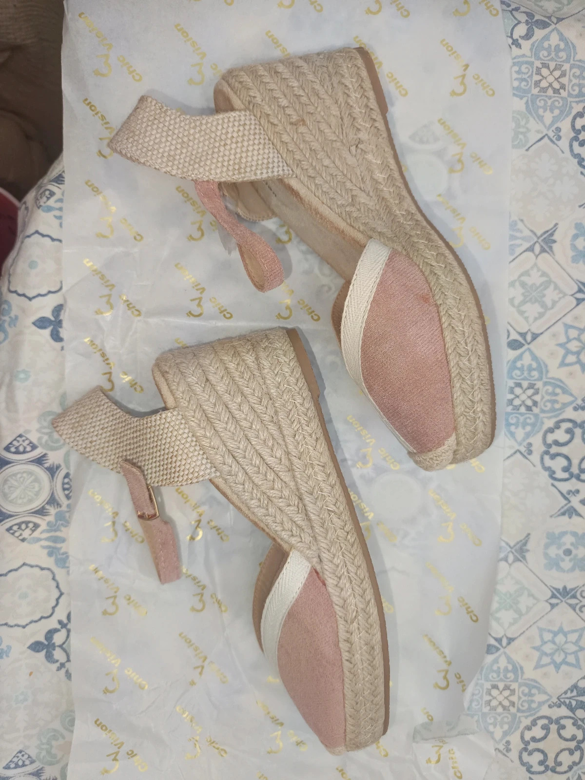 Alpargatas de cuña / Pink Wedge Espadrilles / Espadrilles compensées roses - Talla 36 – Chic Vision – taille EU 36 5