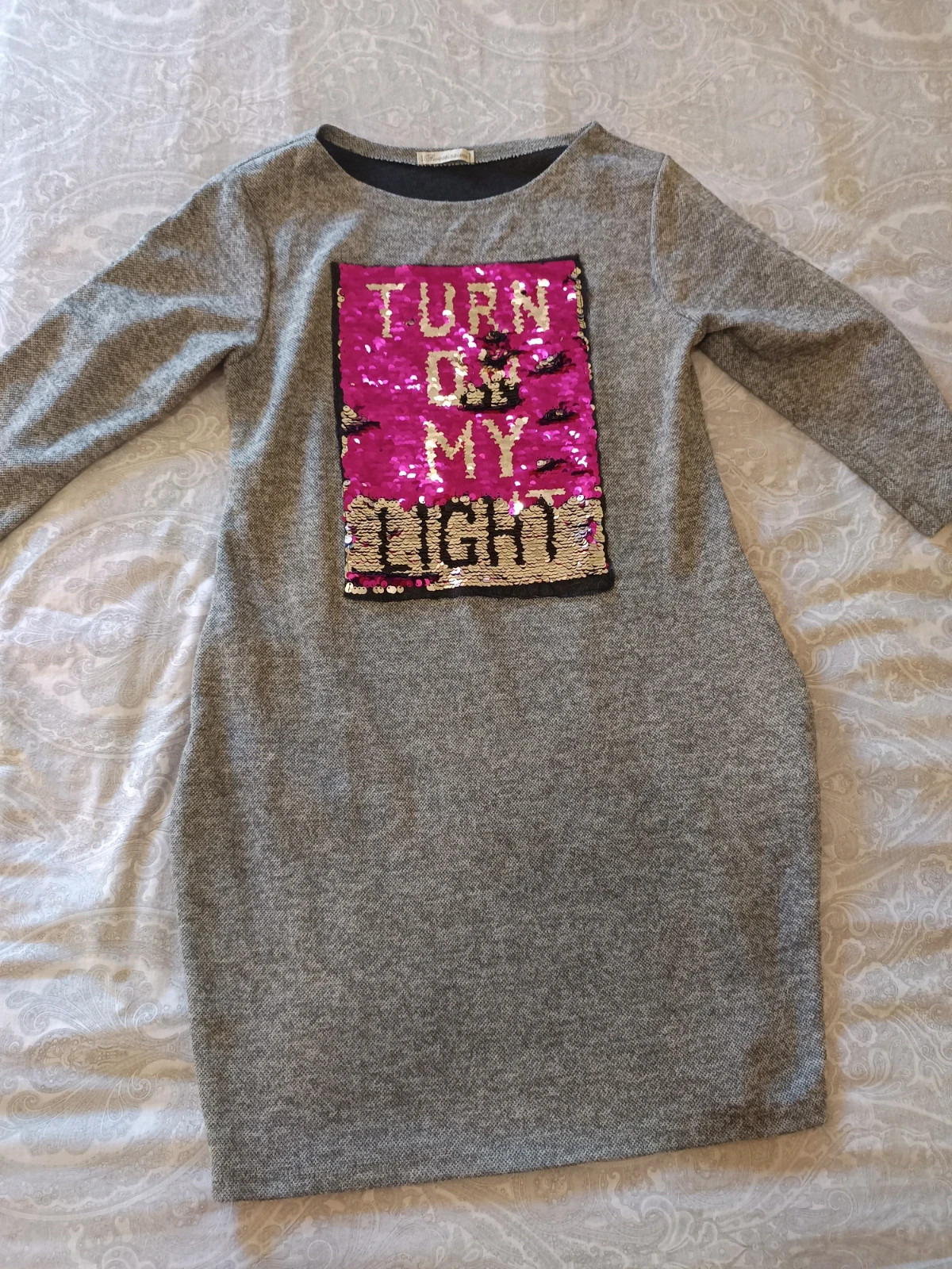 Vestido jersey gris lentejuelas | Robe grise sequins | Grey Jumper dress sequins - Talla S/M – Sweet Miss – taille M / 38 / 10