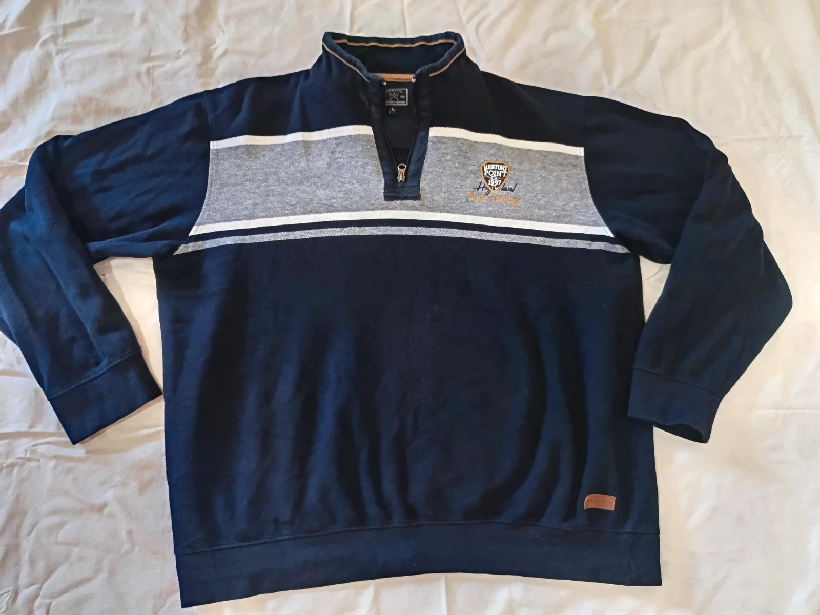 Sudadera / Jersey Polo Hombre Forestal Azul y Gris Talla L | Half Zip Vintage Y2K