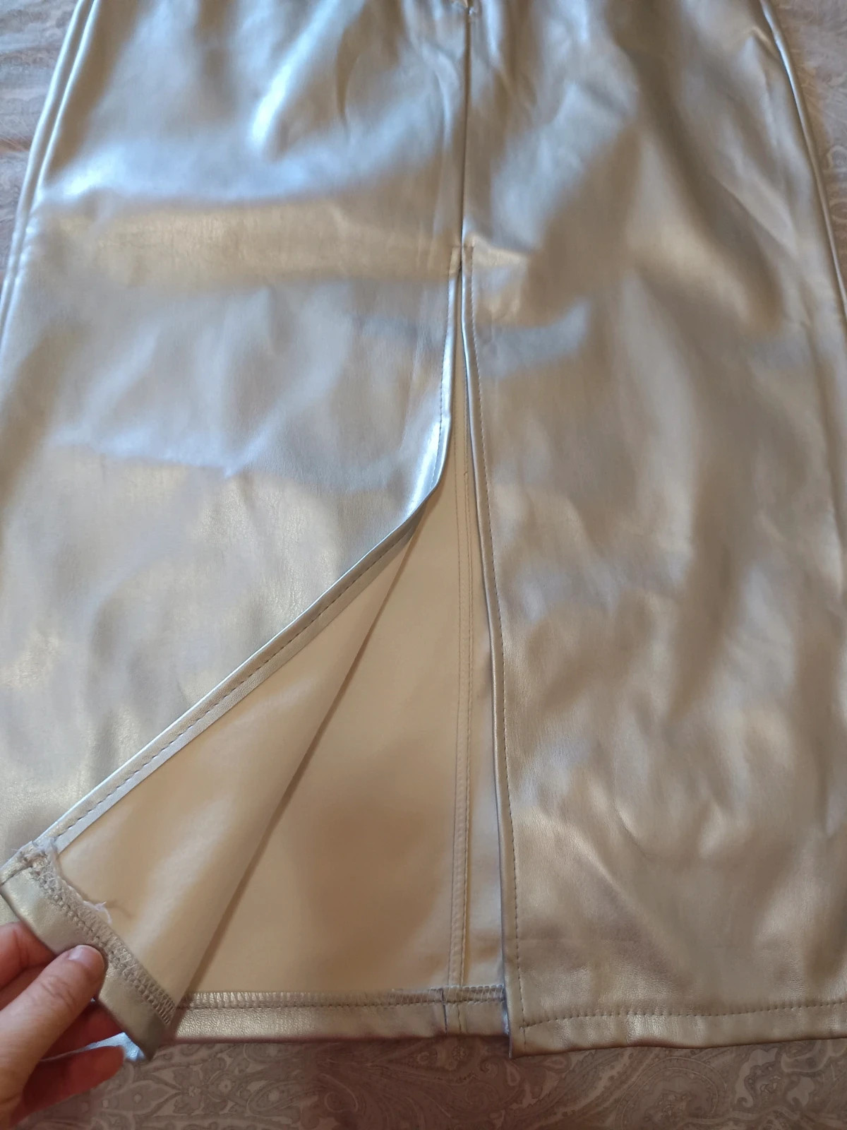 Falda larga efecto piel plateada | Jupe longue métallisé | Metallic skirt - Talla M/L – Local – taille M / 38 / 10 3