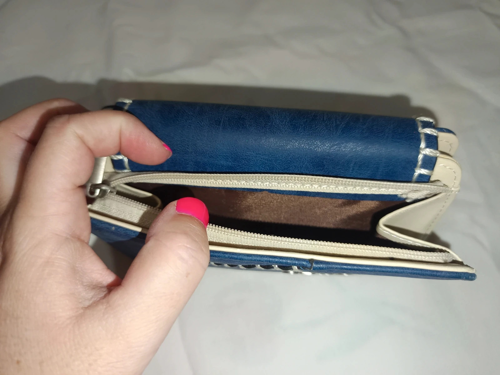 Cartera / Monedero Mujer CareLi Azul Marino y Beige | Estilo Vintage Y2K – Careli 3