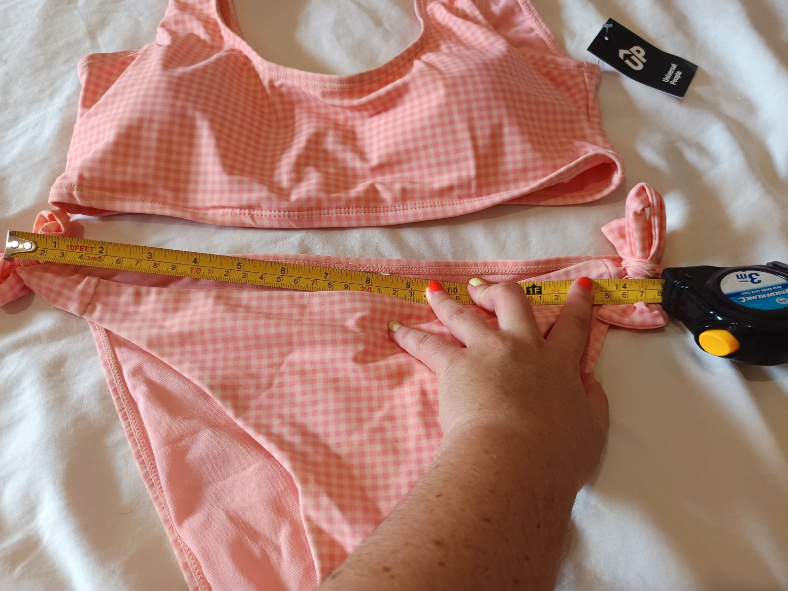 Bikini 2 piezas estilo Coquette / Y2K en estampado Cuadro Vichy Blanco y coral/rosita clarito – UP – taille M / 38 / 10 2