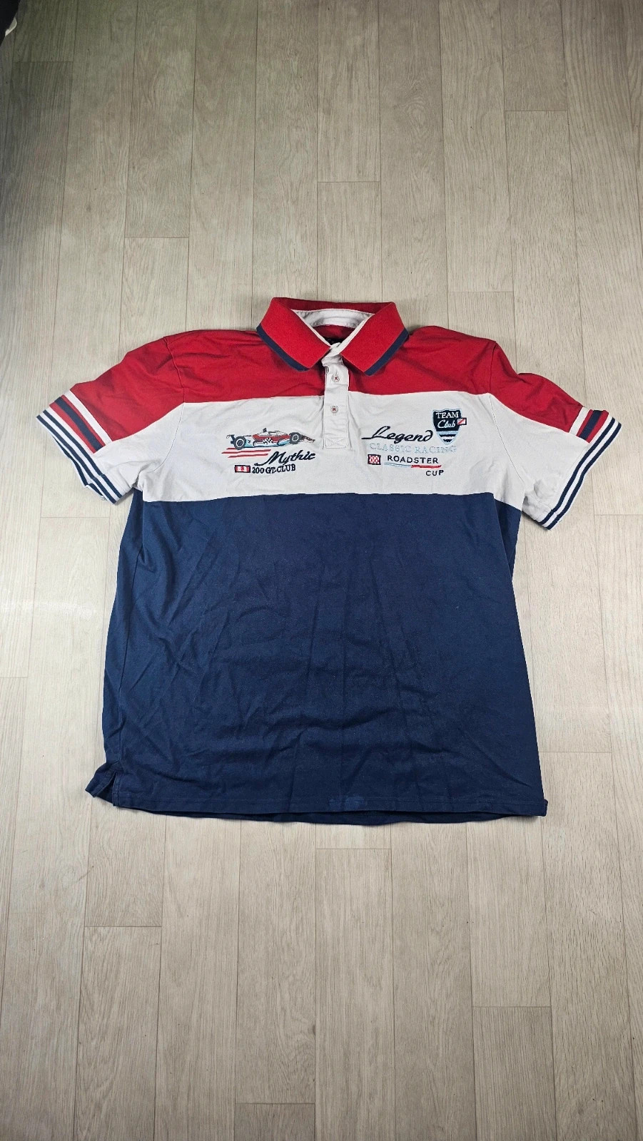 Polo vintage Winch & Wheel racing rouge blanc bleu 3XL