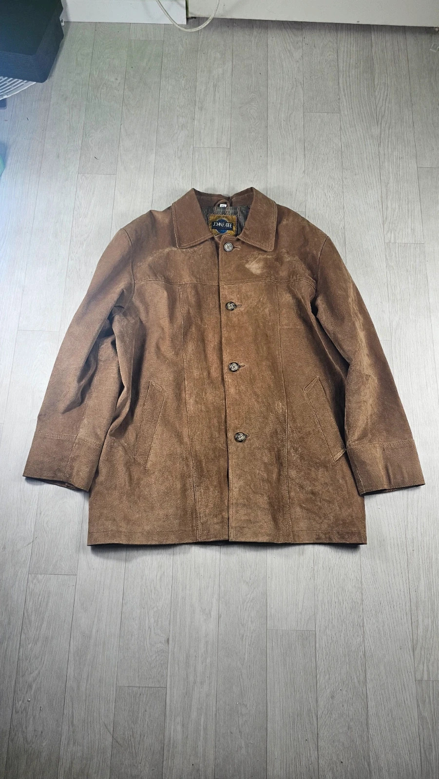 Veste cuir marron vintage John Gee – coupe droite – taille M
