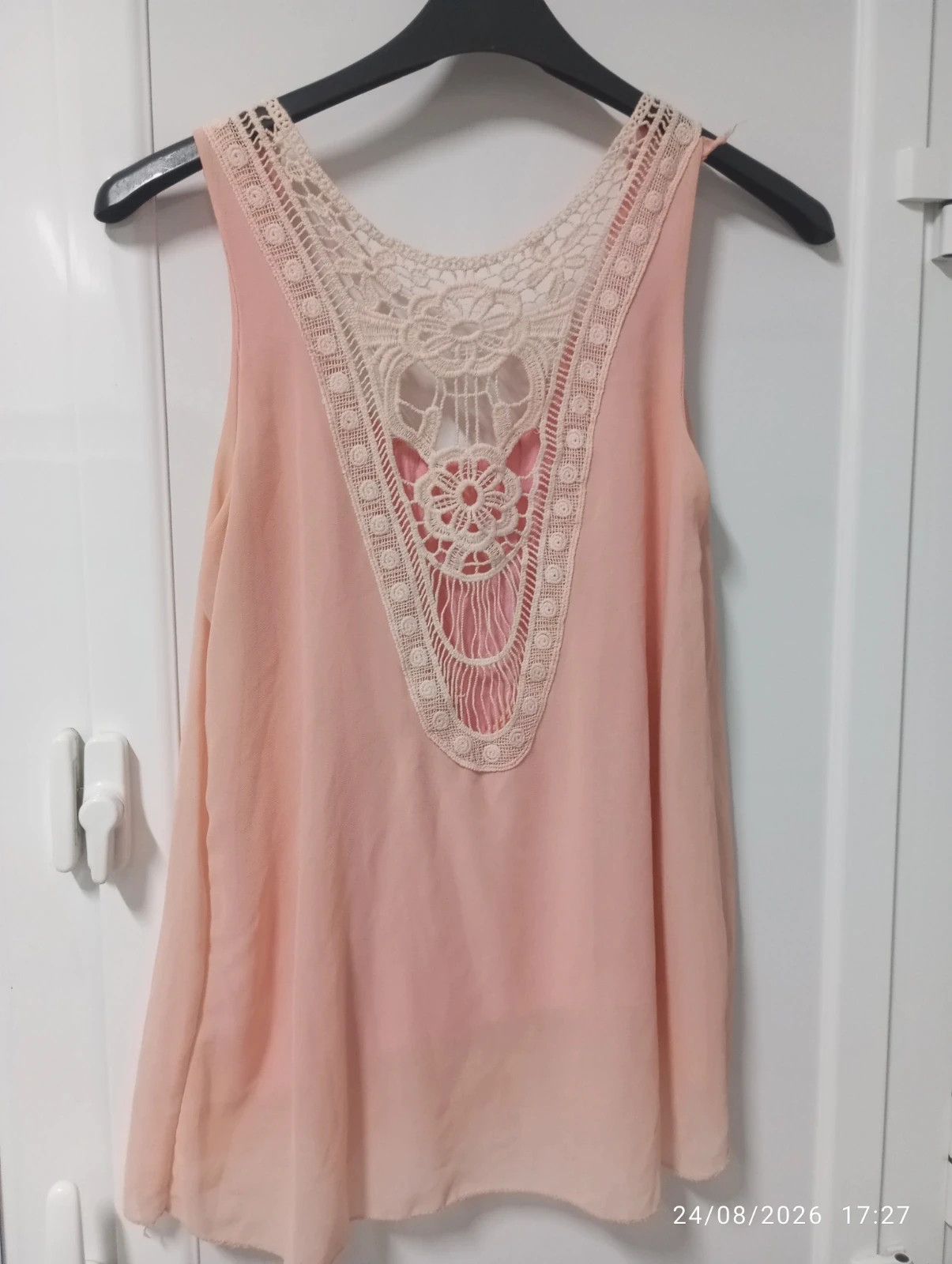 Blusa fluida rosa palo con espalda de encaje crochet - Talla L – Italy Moda – taille L / 40 / 12