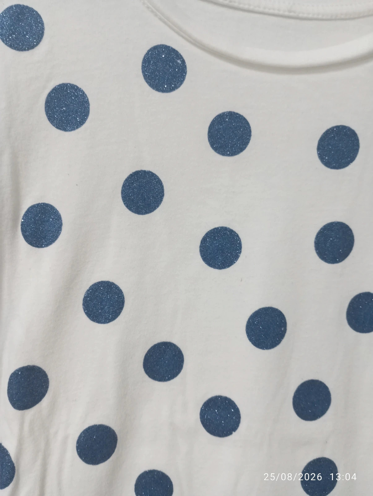 Camiseta blanca lunares azules brillo - Italy Moda L – Italy Moda – taille L / 40 / 12 2