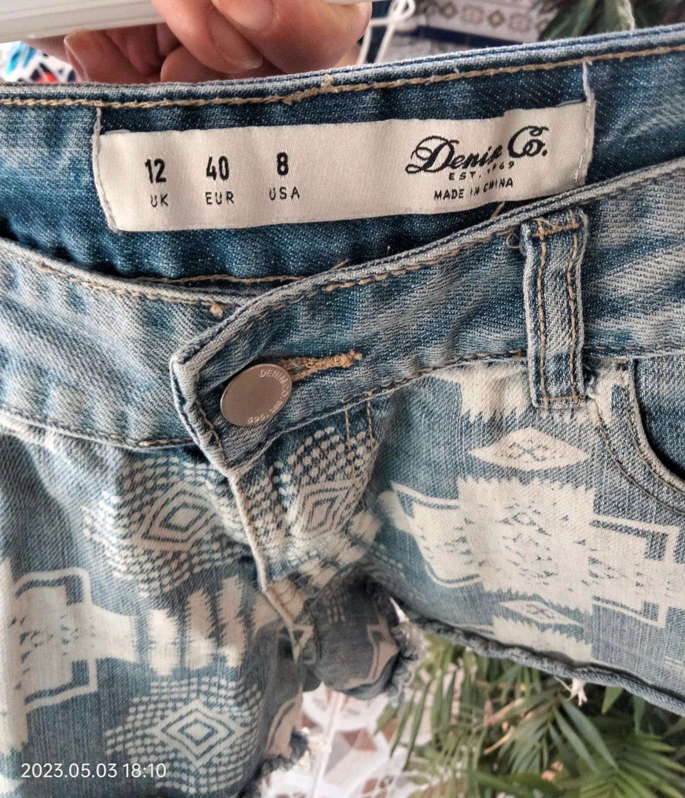 💙 Shorts vaqueros boho con estampado étnico – Denim Co – taille L / 40 / 12 2
