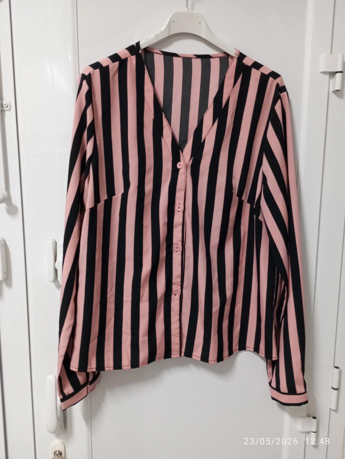 Blusa fluida de rayas rosa y negro 👚NUEVA! Talla L – Shein – taille L / 40 / 12