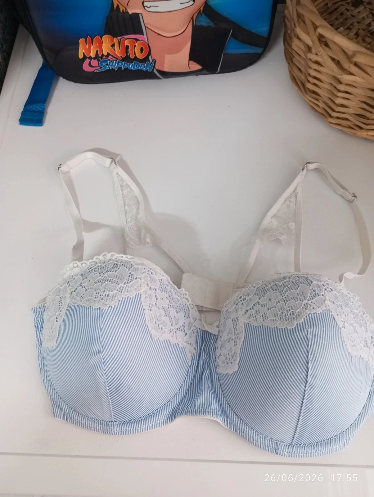 Sujetador balconette rayas azul y preciosa espalda de encaje - 95D – Local – taille 95D