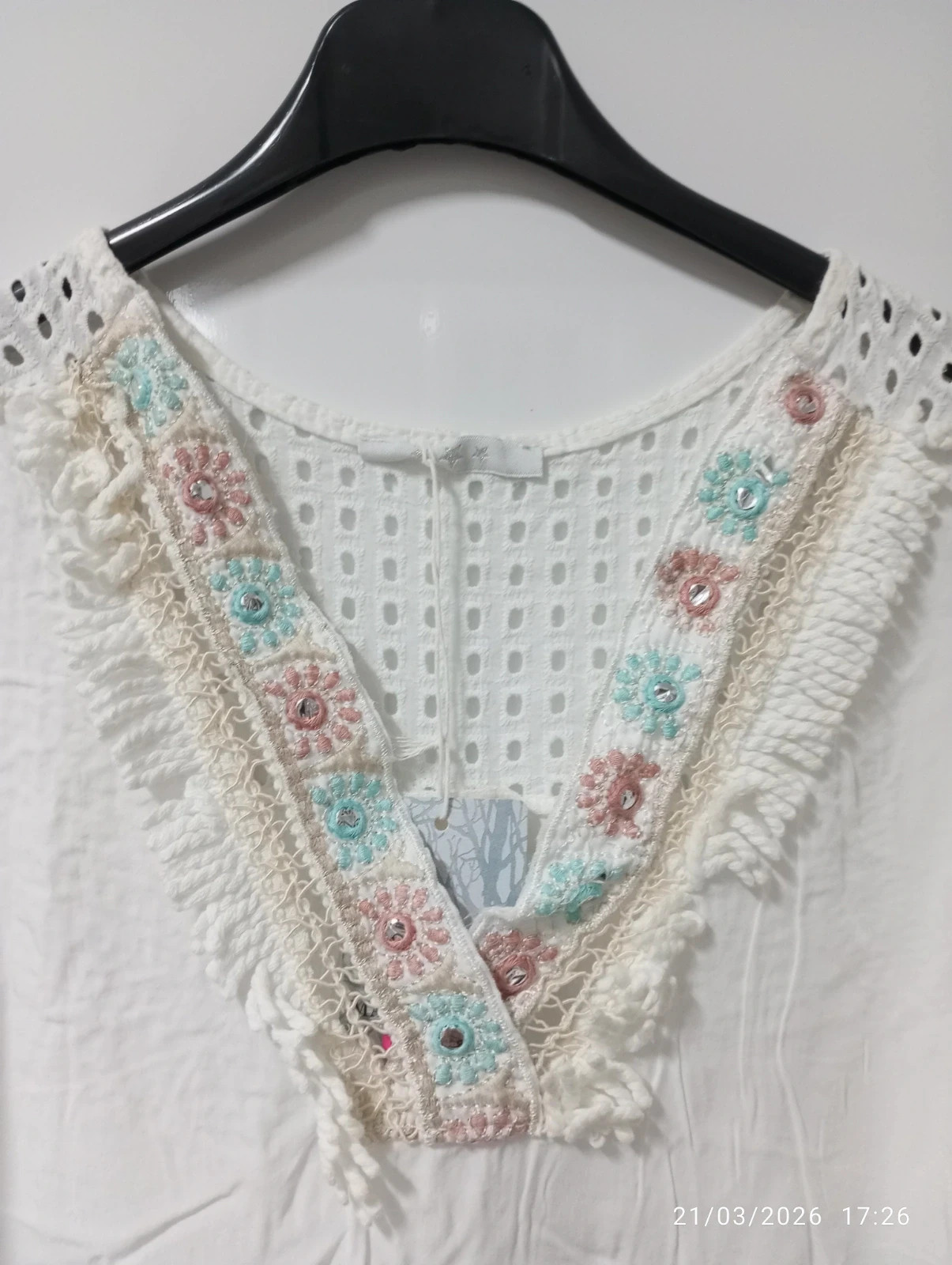 Blusa Boho Blanca 🌸 Bordado Floral - Nueva con Etiqueta – Italy Moda – taille M / 38 / 10 2