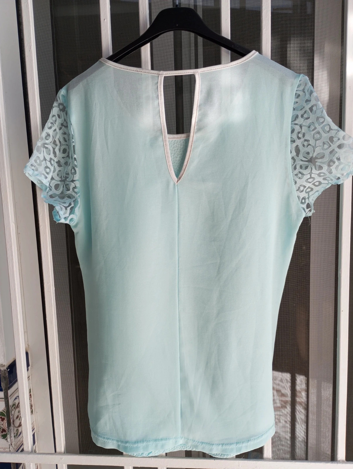 Blusa verde agua con encaje • Nueva! Talla L – Italy Moda – taille L / 40 / 12 2