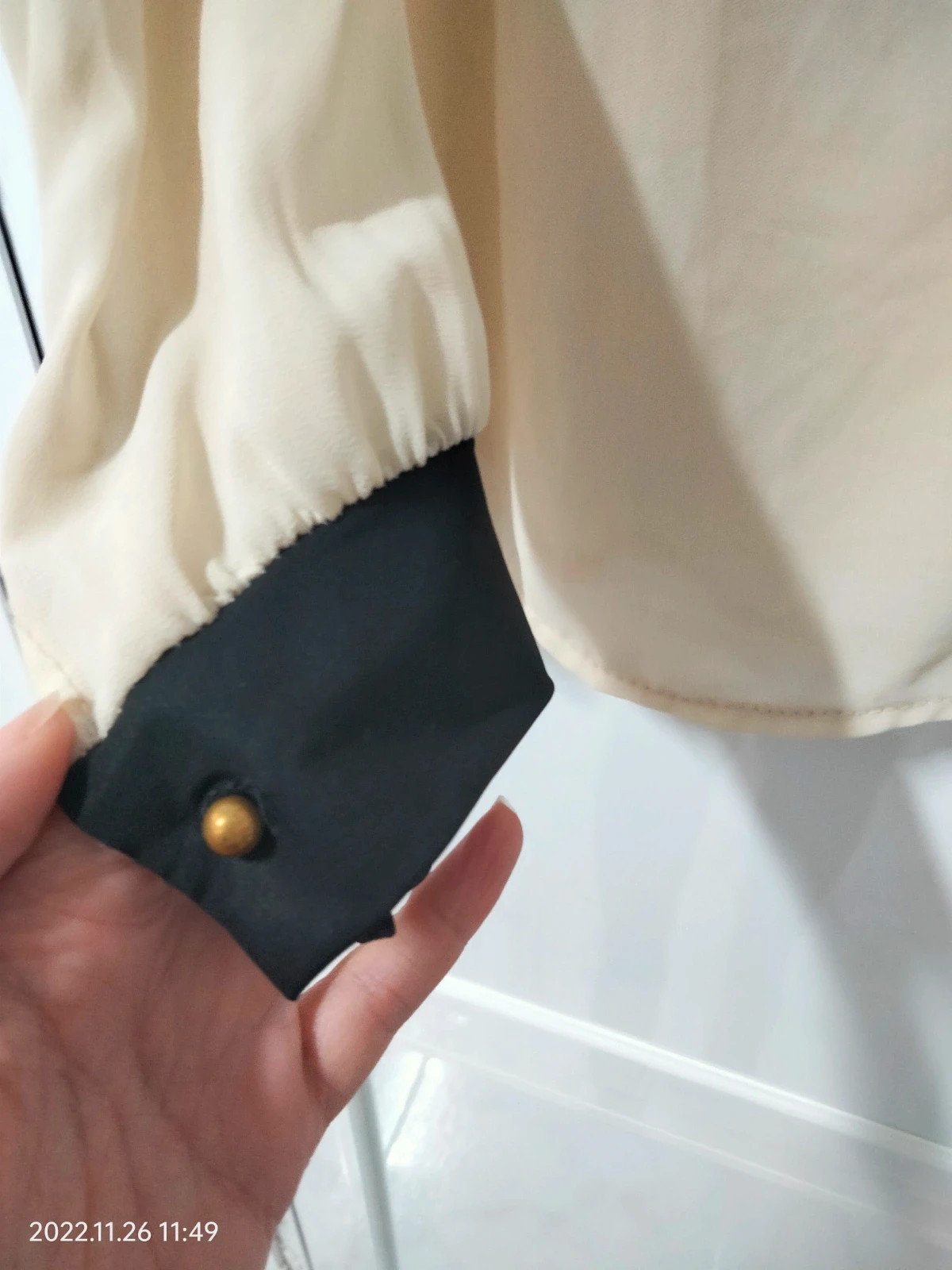 Blusa de gasa beige y negra – Italy Moda – taille L / 40 / 12 3