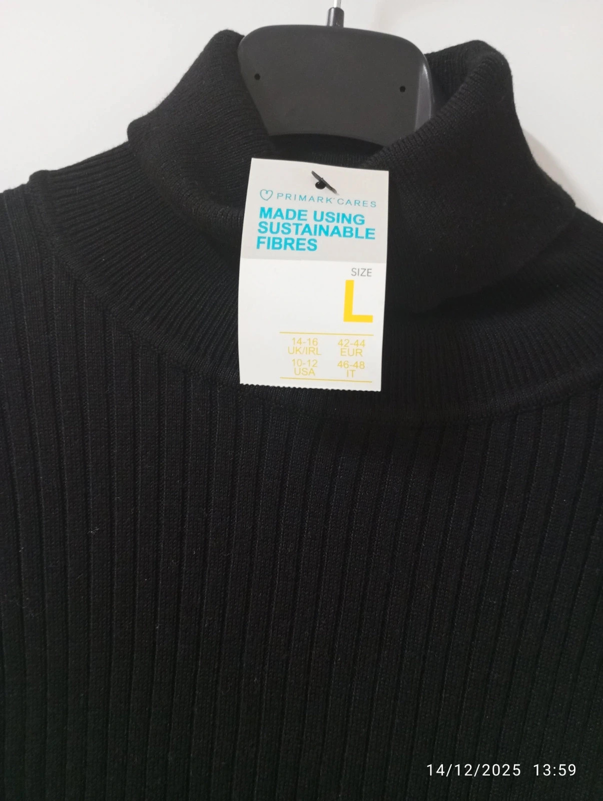 Jersey negro punto canalé – Primark – taille L / 40 / 12 2