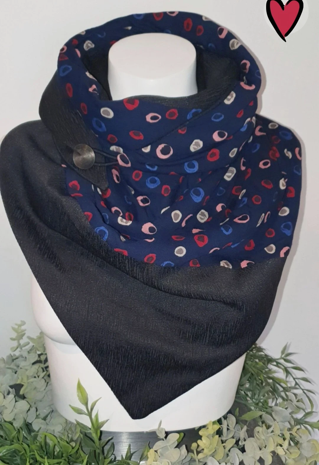 Snood polaire noir intérieur tout doux très chaud modèle unique fait main 