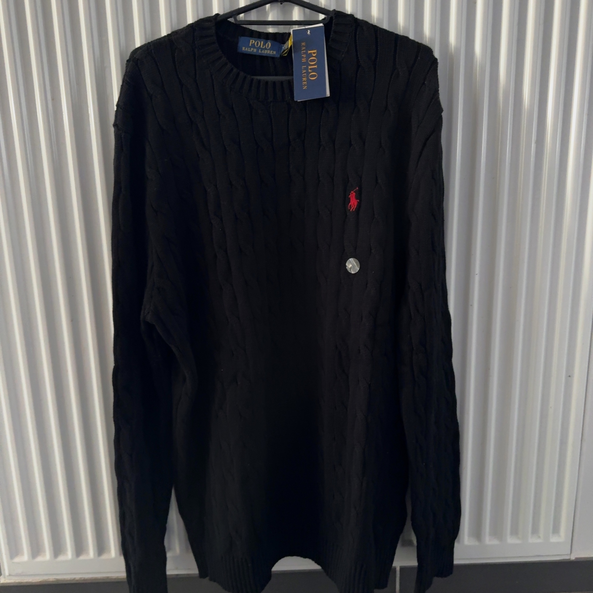 Pull à torsades noir Polo Ralph Lauren avec étiquette