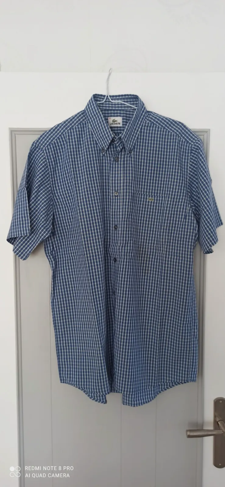 Chemise homme Lacoste manches courtes à carreaux bleus — Taille 40 (M)