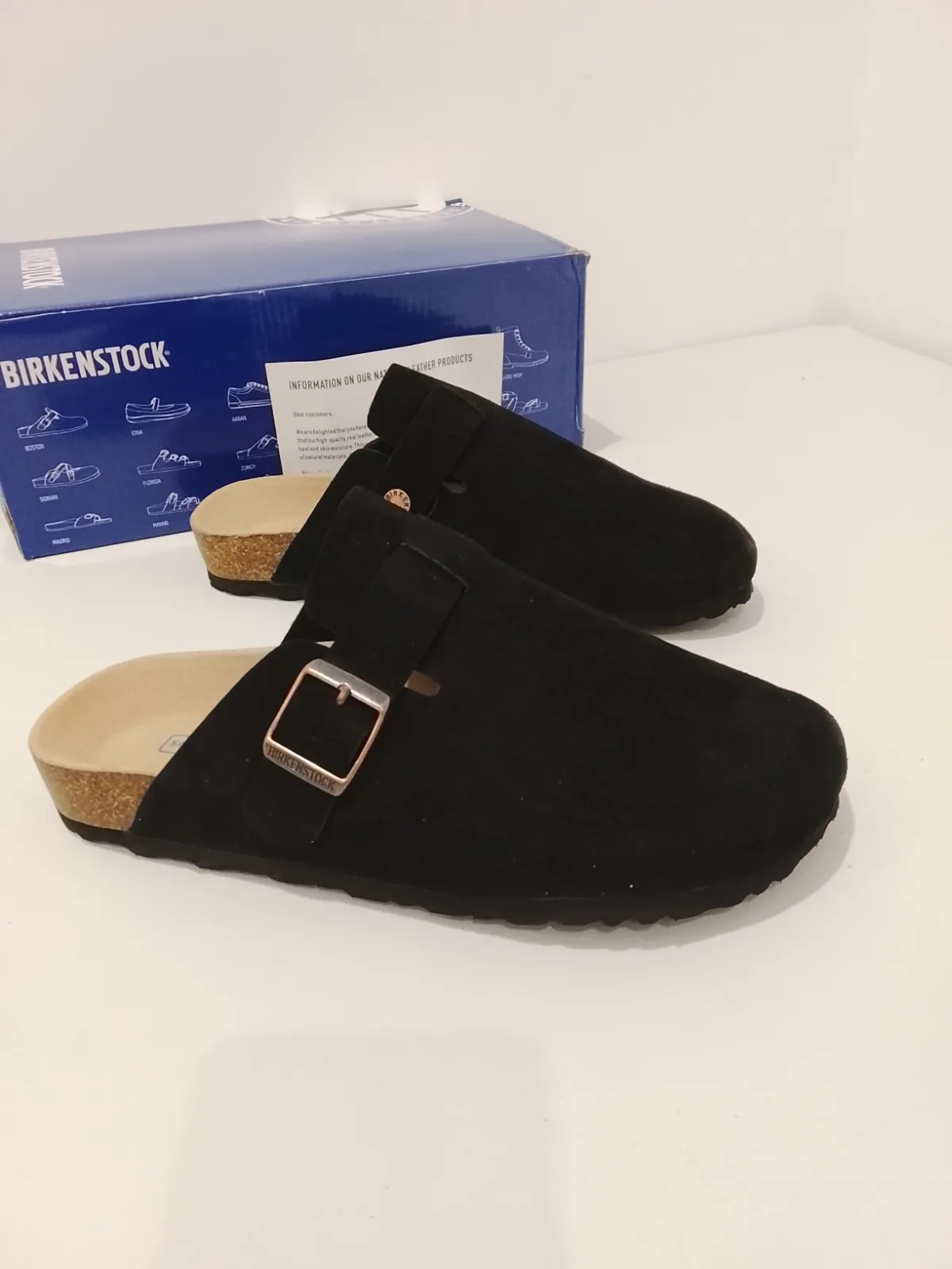 Birkenstock Boston Black Suede Clogs 8