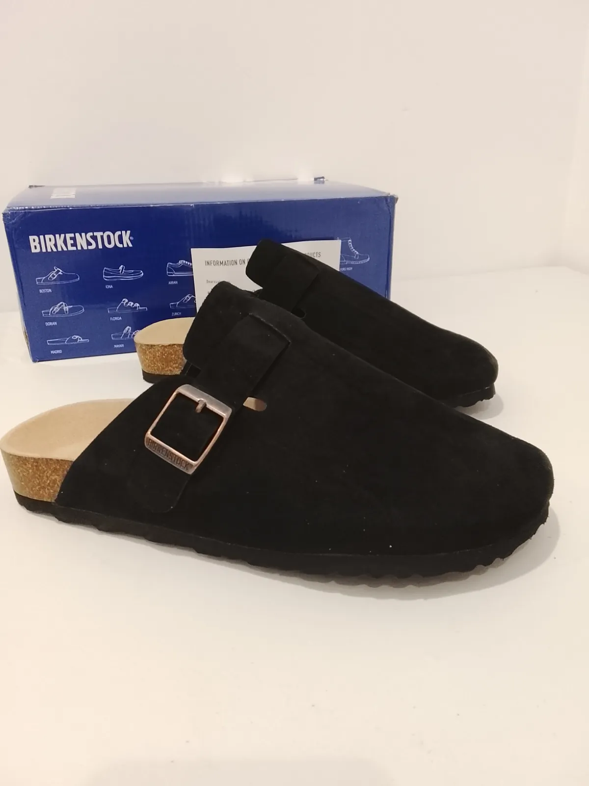 Birkenstock Boston Black Suede Clogs 7