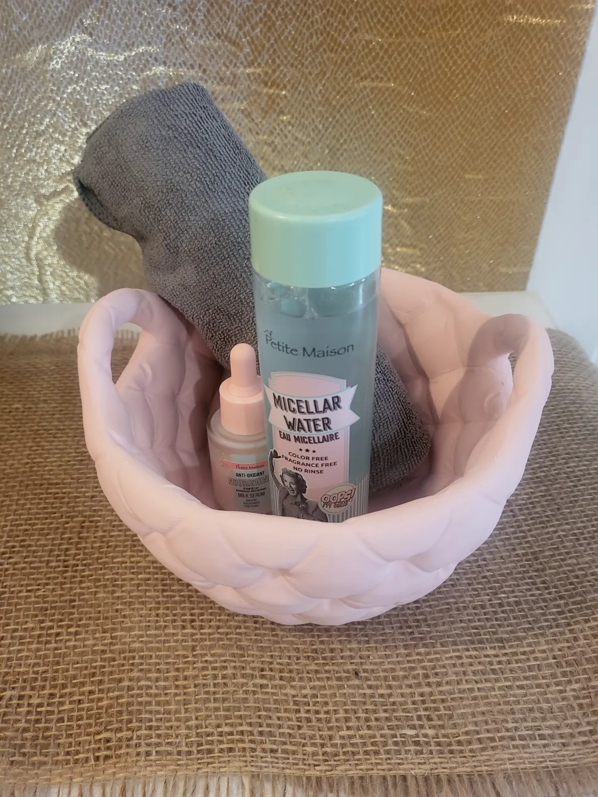 Corbeille / Vide-poche design matelassé rose poudré – Fait main – Sans marque 5