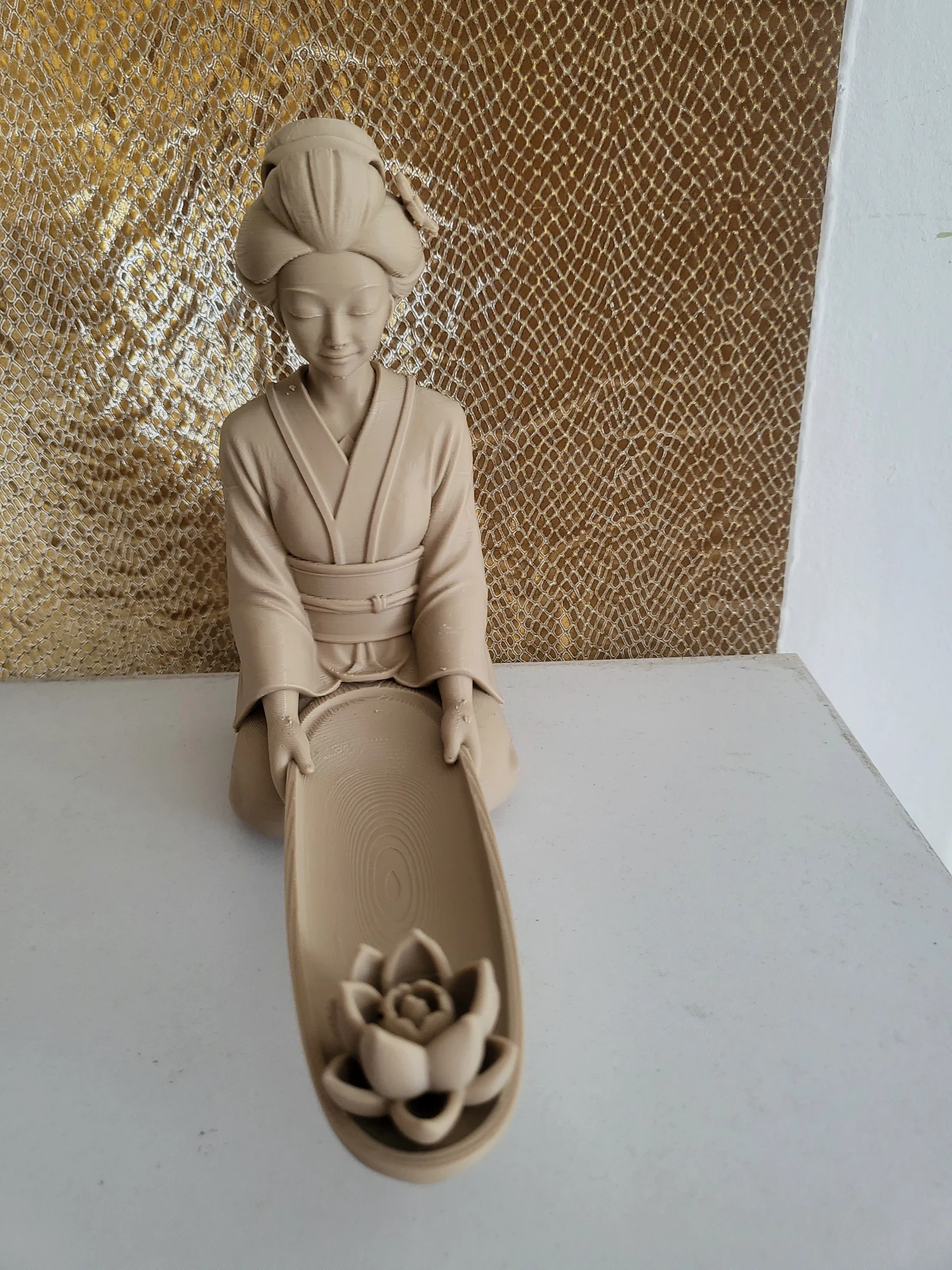 Porte-encens Geisha & Fleur de Lotus – Statue Décorative Style Japonais / Zen