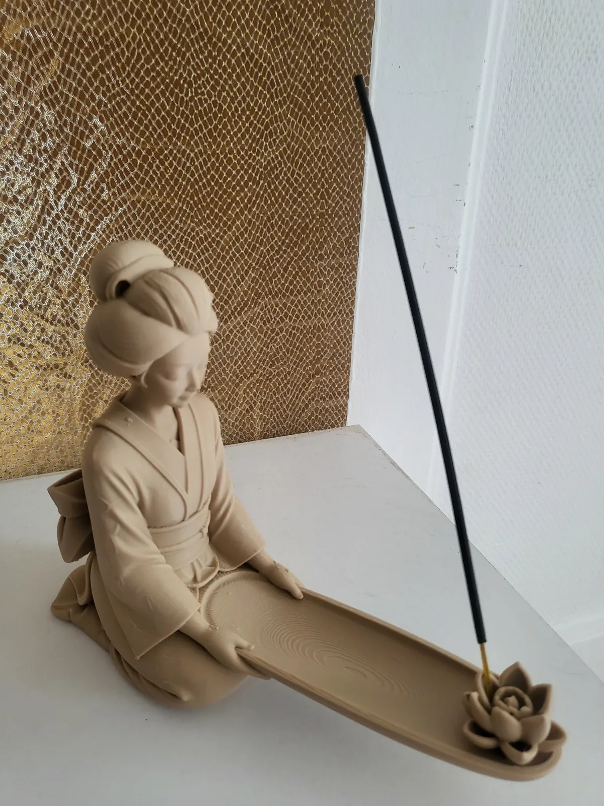 Porte-encens Geisha & Fleur de Lotus – Statue Décorative Style Japonais / Zen – Sans marque 4