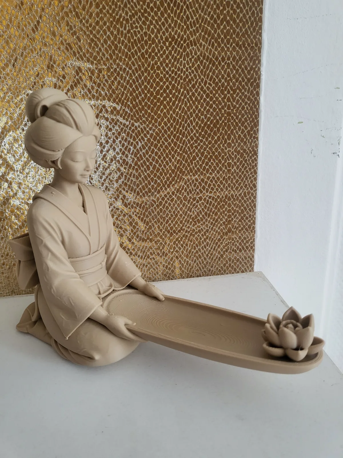 Porte-encens Geisha & Fleur de Lotus – Statue Décorative Style Japonais / Zen – Sans marque 2