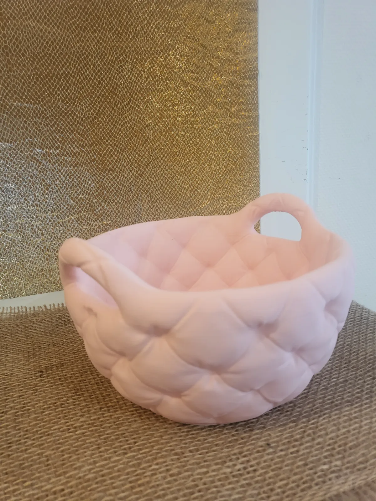 Corbeille / Vide-poche design matelassé rose poudré – Fait main – Sans marque 3