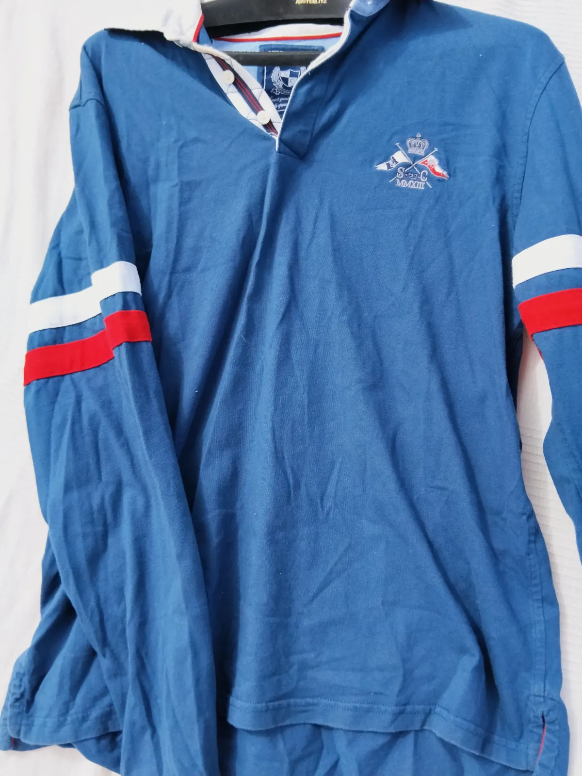 Polo de manga larga azul con detalles de franjas – Studio classics – taille M 2
