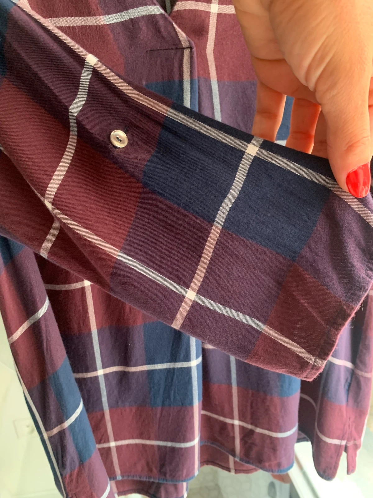 Blouse femme à carreaux bordeaux et bleu marine – T38 – taille M / 38 / 10 5