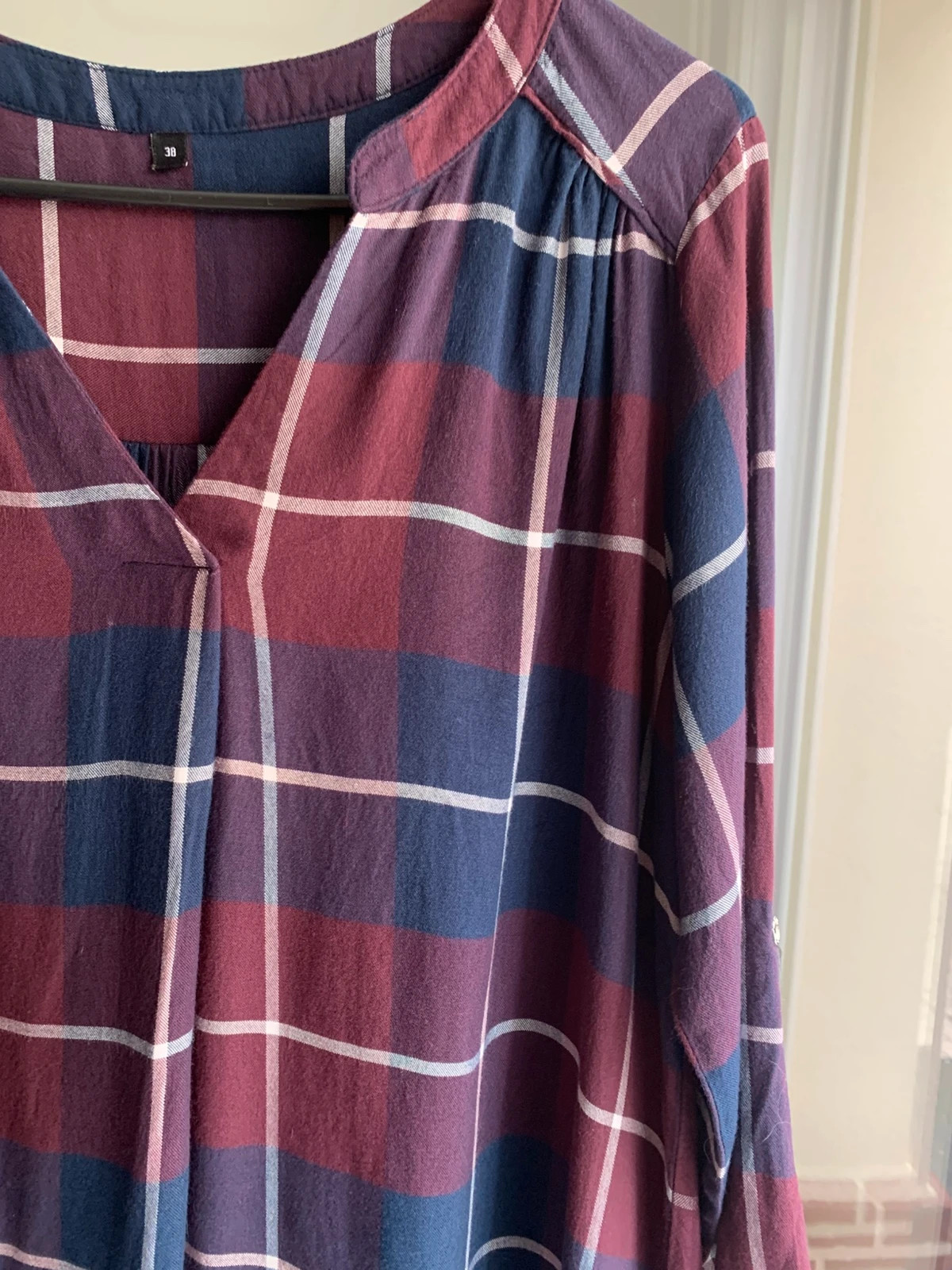 Blouse femme à carreaux bordeaux et bleu marine – T38 – taille M / 38 / 10 4