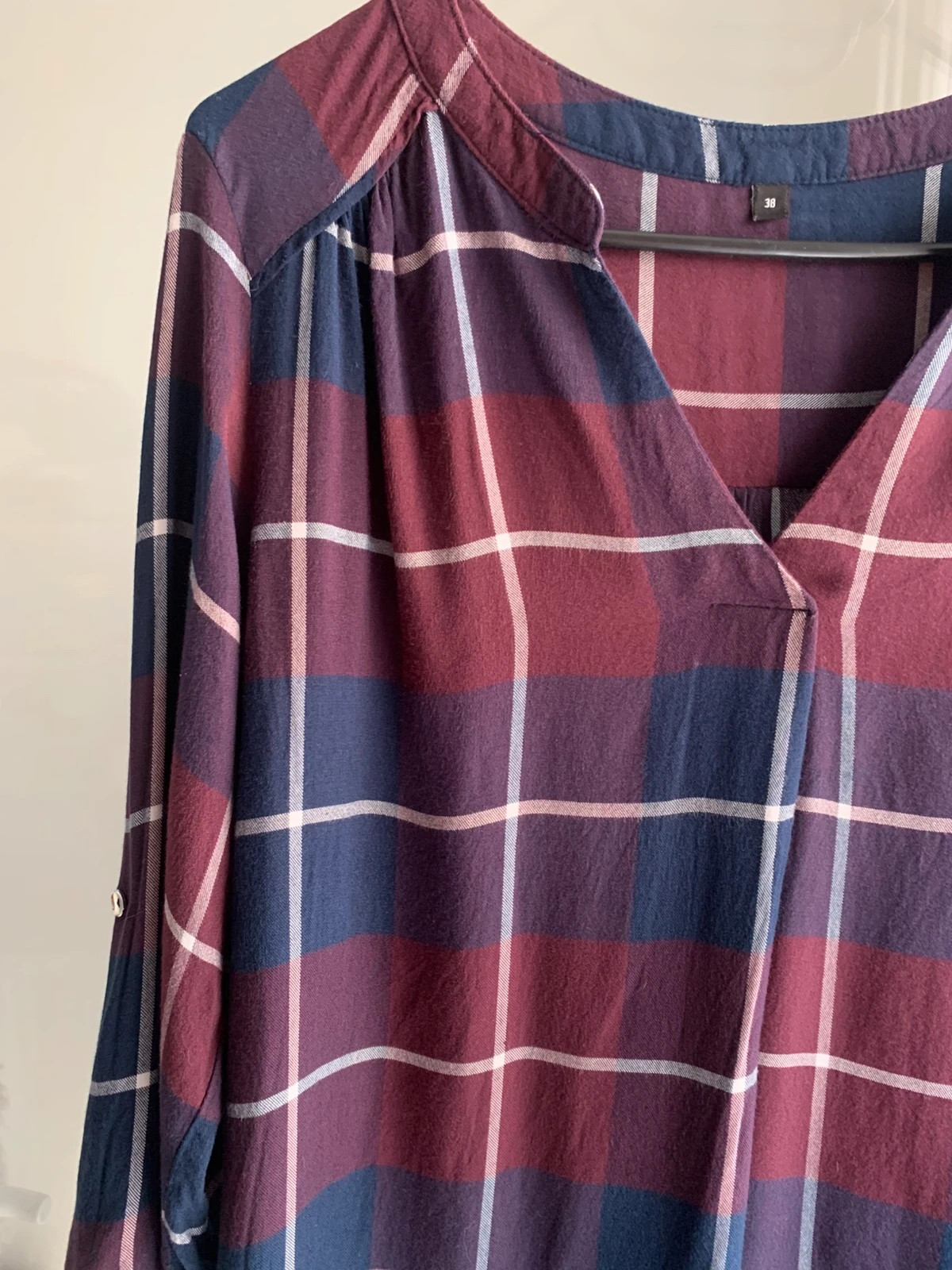 Blouse femme à carreaux bordeaux et bleu marine – T38 – taille M / 38 / 10 3