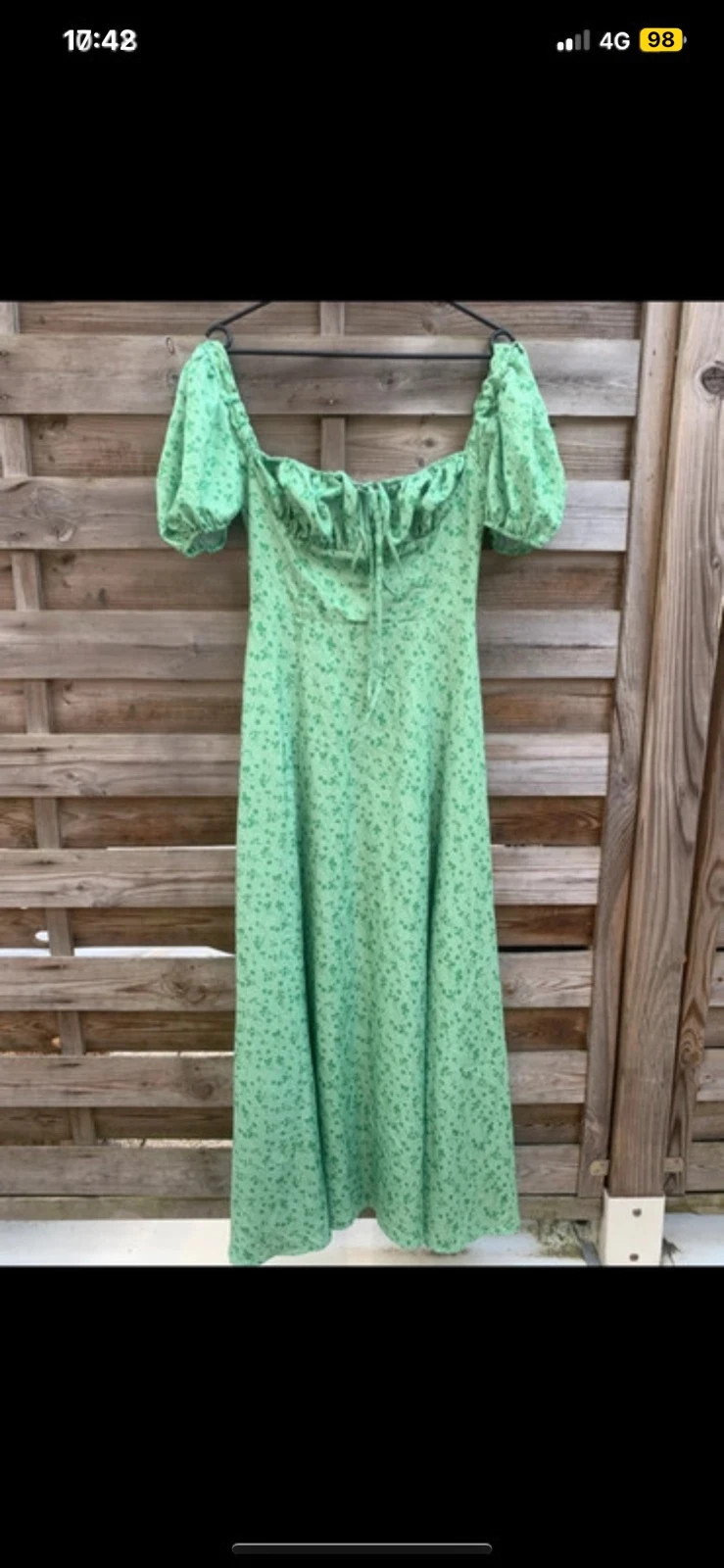 🌿 Robe longue verte fleurie – manches bouffantes – fente - XS – Shein – taille XS / 34 / 6 2