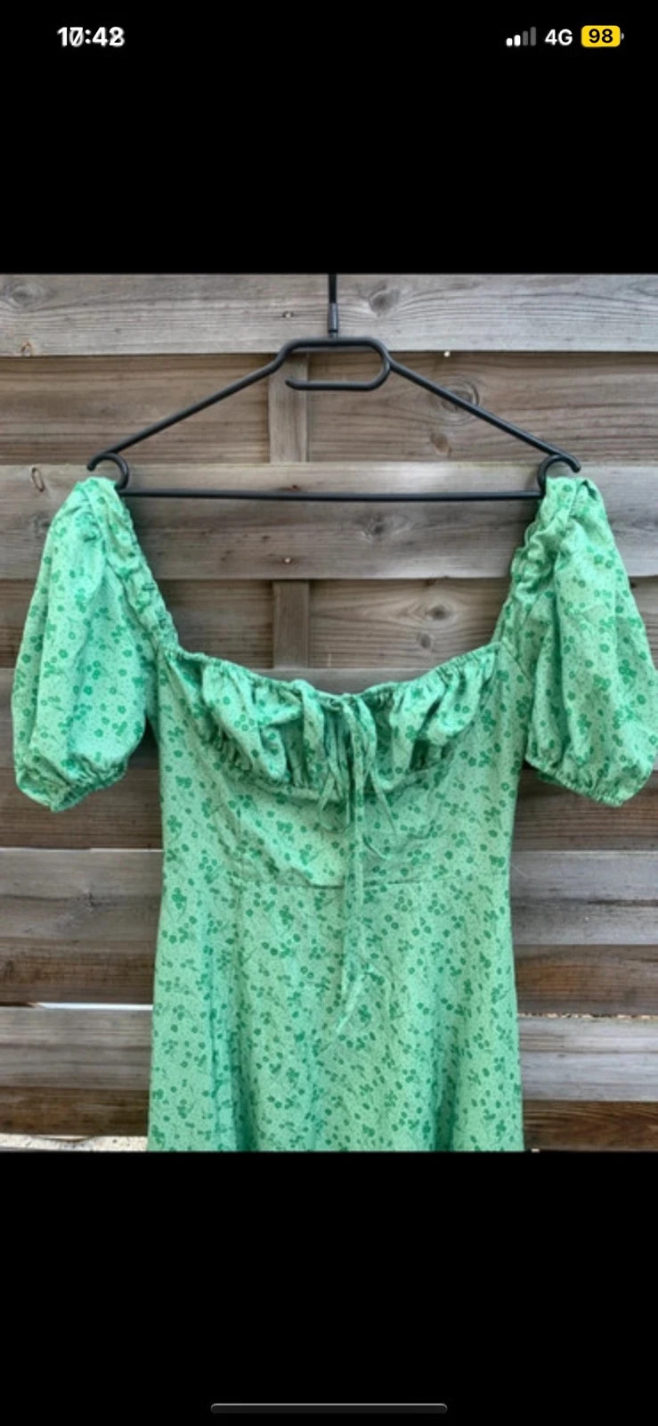 🌿 Robe longue verte fleurie – manches bouffantes – fente - XS – Shein – taille XS / 34 / 6 3