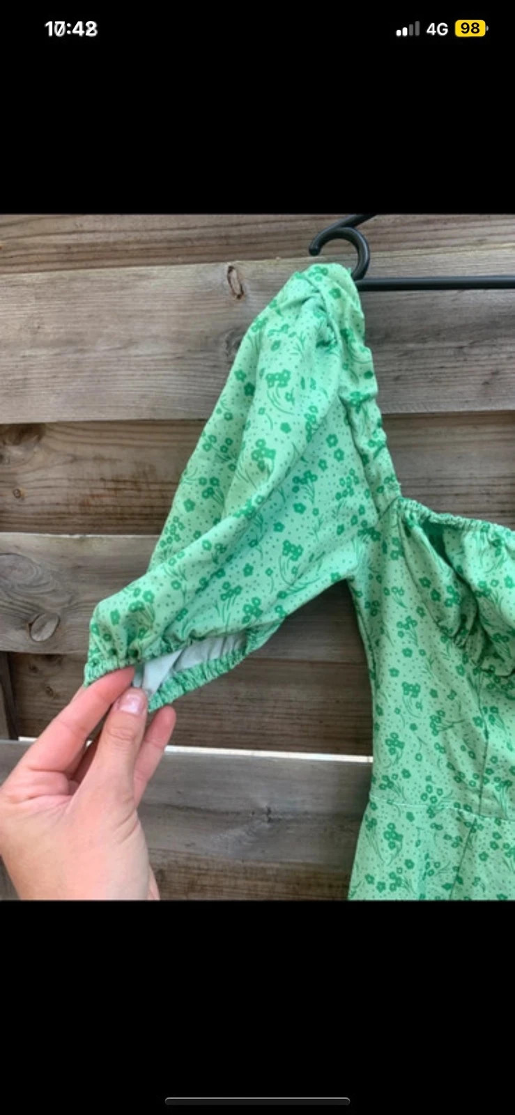 🌿 Robe longue verte fleurie – manches bouffantes – fente - XS – Shein – taille XS / 34 / 6 4