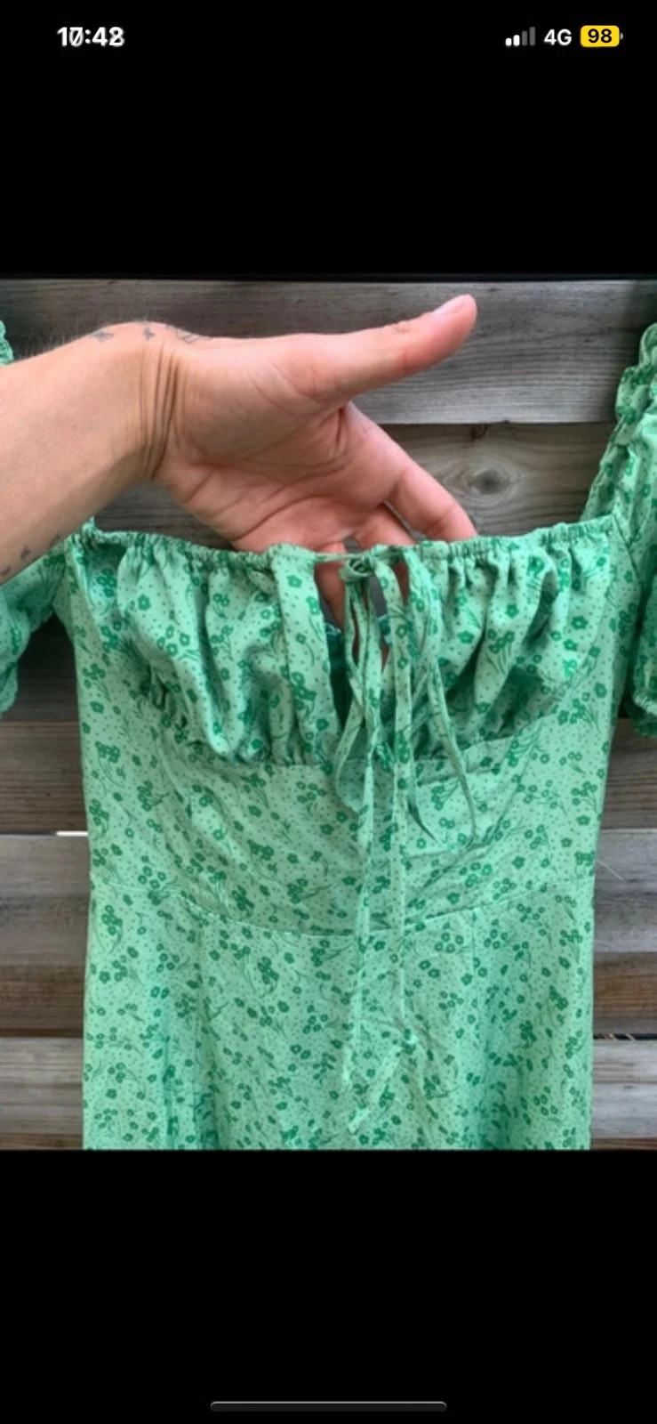 🌿 Robe longue verte fleurie – manches bouffantes – fente - XS – Shein – taille XS / 34 / 6 5