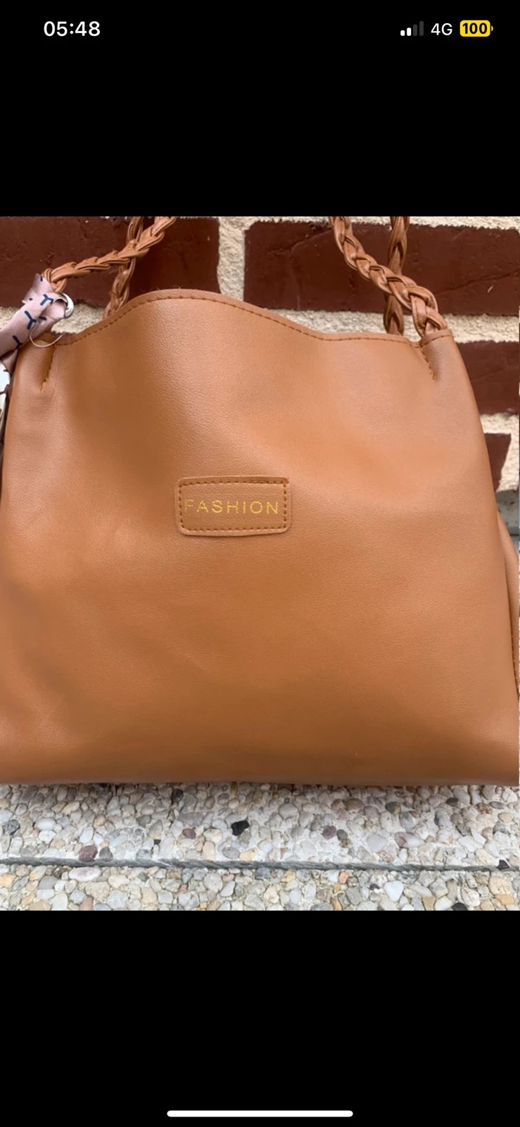 👜 Grand sac cabas camel avec anses tressées + foulard – Fashion 3